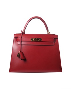 Kelly 28 Box Leather in Rouge Vif